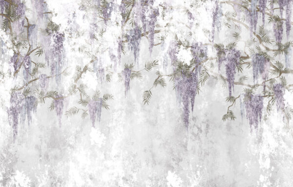 Mur blanc avec des fleurs violettes Mur blanc avec des fleurs violettes