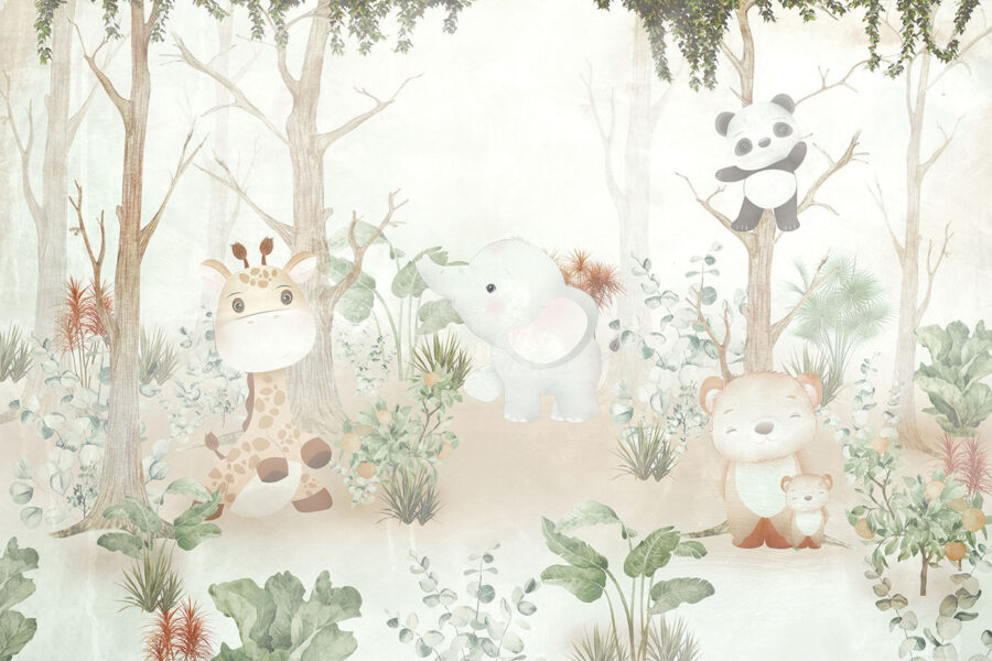 Papier peint avec des animaux dans la forêt
