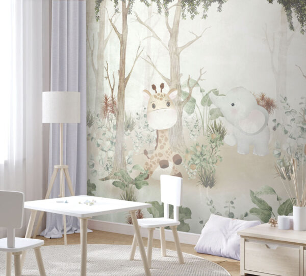 Papier peint avec des animaux dans la forêt Papier peint avec des animaux dans la forêt