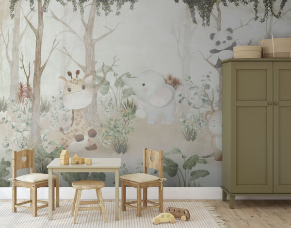 Papier peint avec des animaux dans la forêt Papier peint avec des animaux dans la forêt