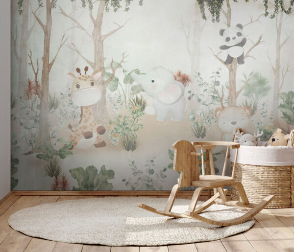 Papier peint avec des animaux dans la forêt Papier peint avec des animaux dans la forêt