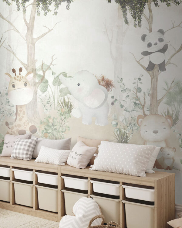 Papier peint avec des animaux dans la forêt Papier peint avec des animaux dans la forêt