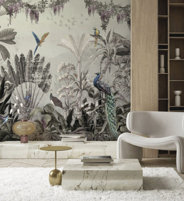 Papier peint avec des oiseaux et des plantes Papier peint avec des oiseaux et des plantes