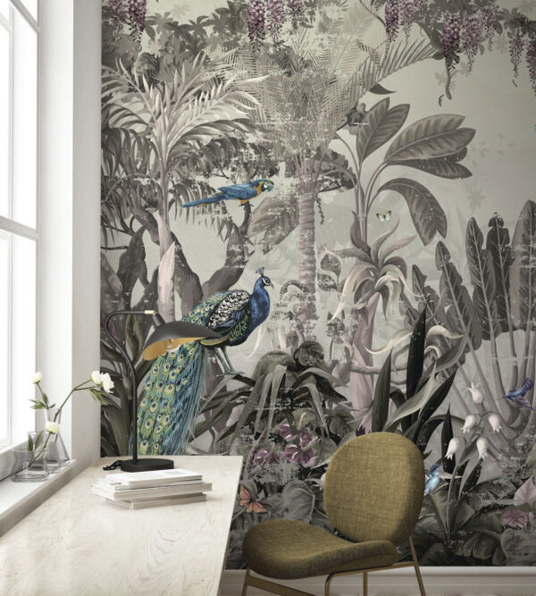 Papier peint avec des oiseaux et des plantes Papier peint avec des oiseaux et des plantes