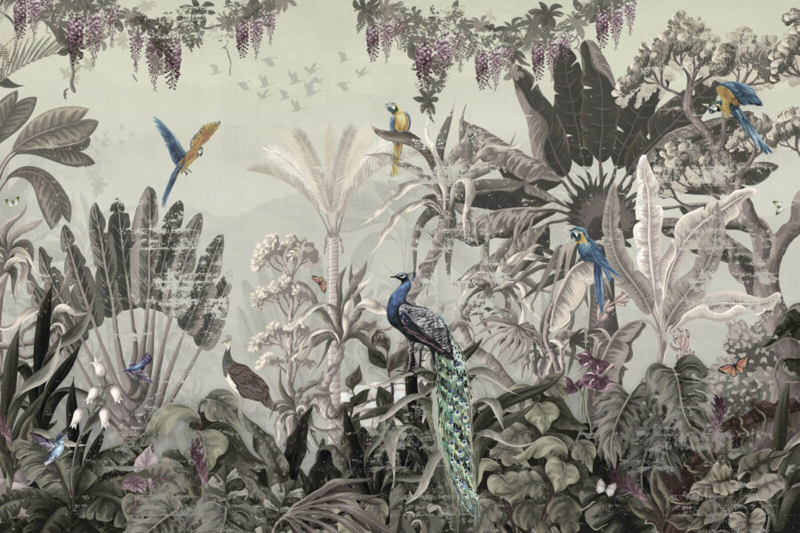 Peinture murale d'oiseaux et de plantes Peinture murale d'oiseaux et de plantes
