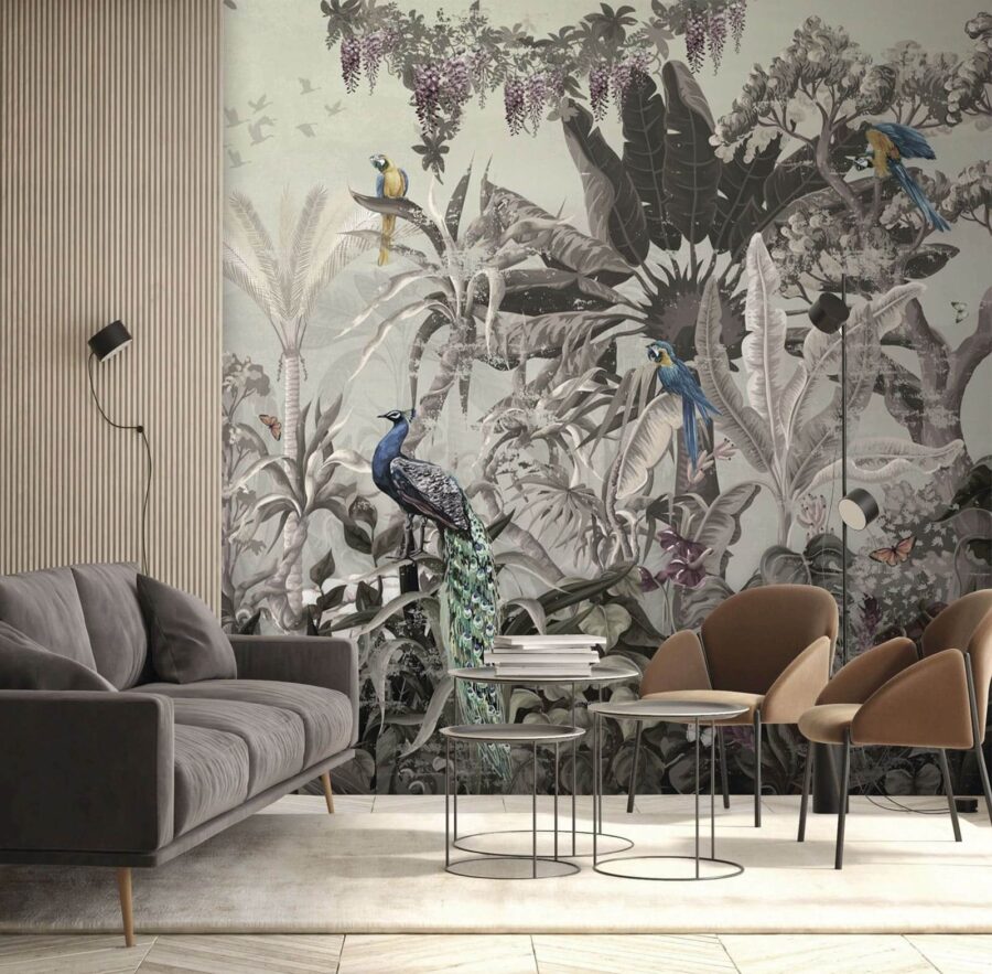 Peinture murale d'oiseaux et de plantes Peinture murale d'oiseaux et de plantes