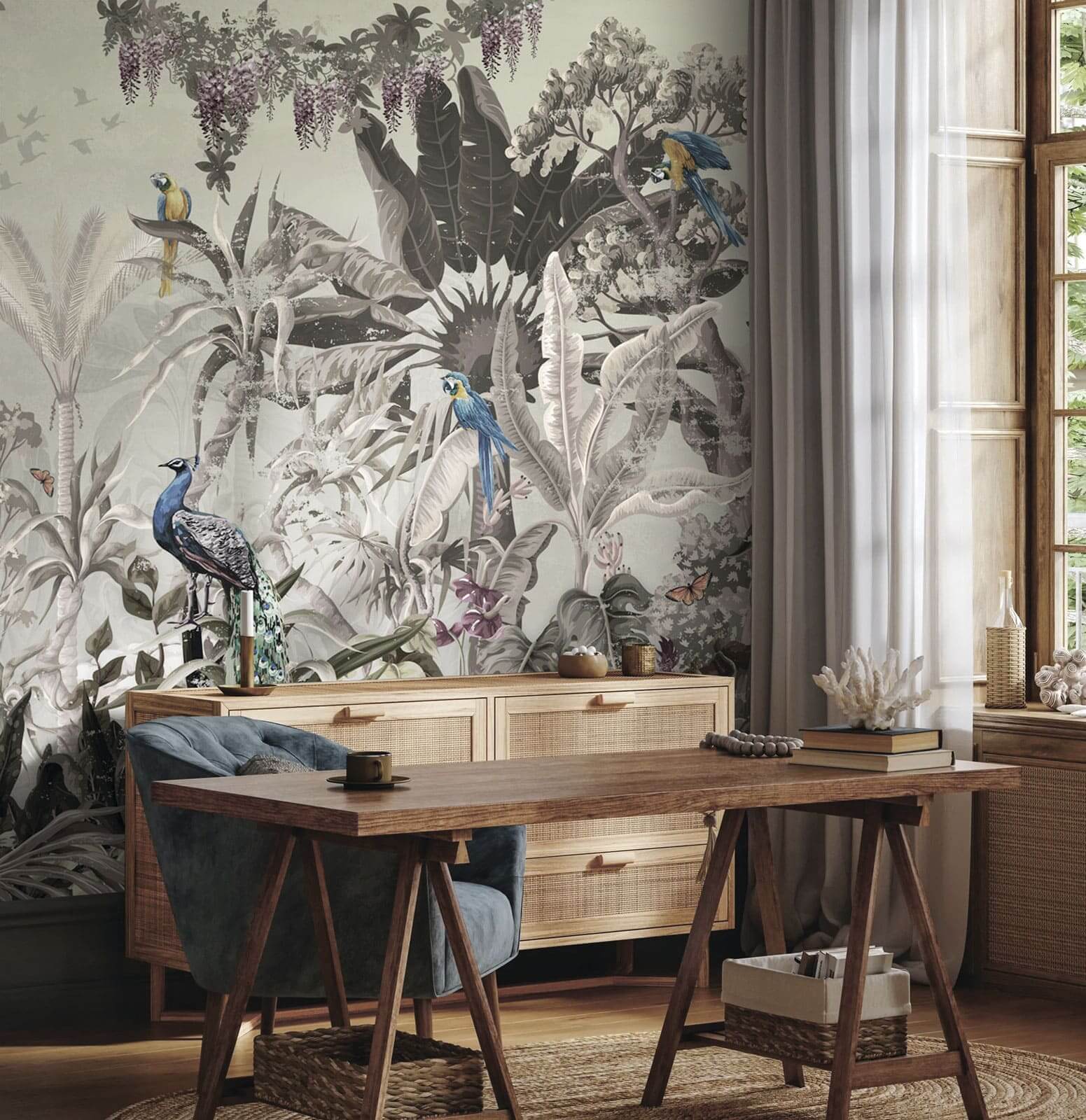 Peinture murale d'oiseaux et de plantes u73928pih1m - Peinture murale d'oiseaux et de plantes - tegory
