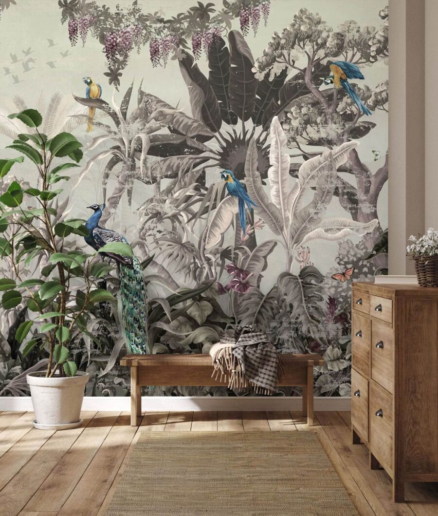 Peinture murale d'oiseaux et de plantes Peinture murale d'oiseaux et de plantes