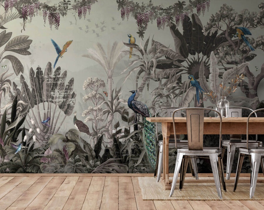 Peinture murale d'oiseaux et de plantes Peinture murale d'oiseaux et de plantes