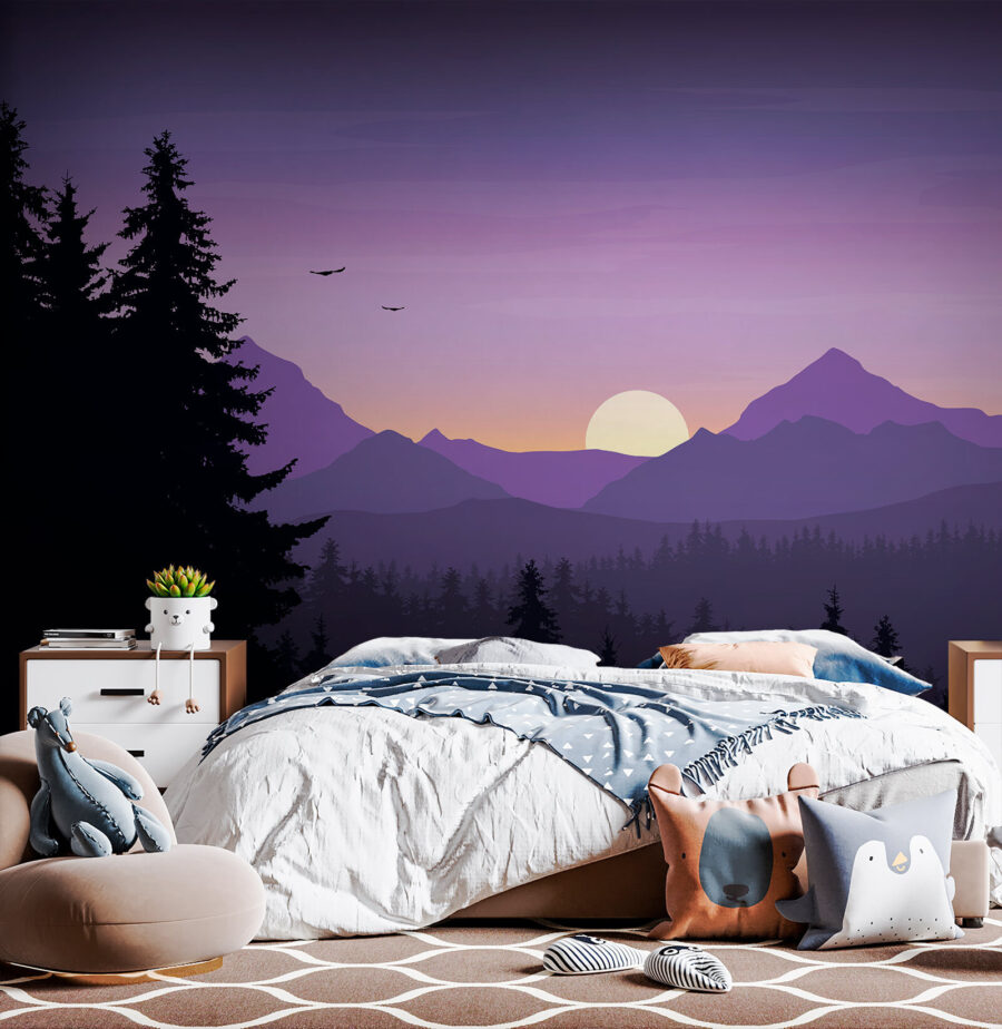 Paysage avec arbres et montagnes