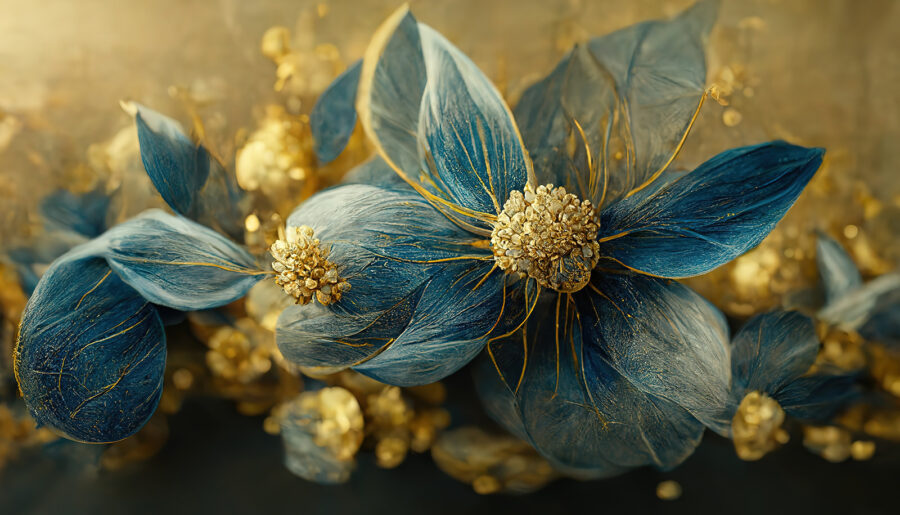 Feuilles bleues élégantes et fleurs délicates Feuilles bleues élégantes et fleurs délicates