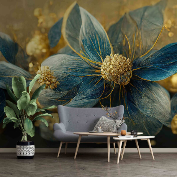 Feuilles bleues élégantes et fleurs délicates Feuilles bleues élégantes et fleurs délicates