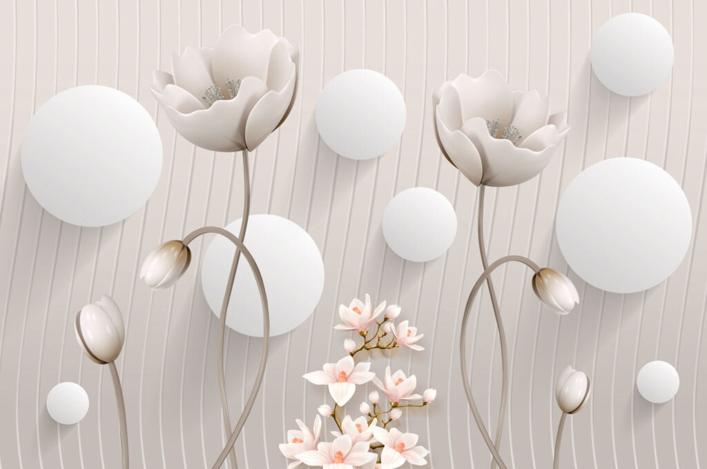 Papier peint avec des fleurs et des cercles Papier peint avec des fleurs et des cercles