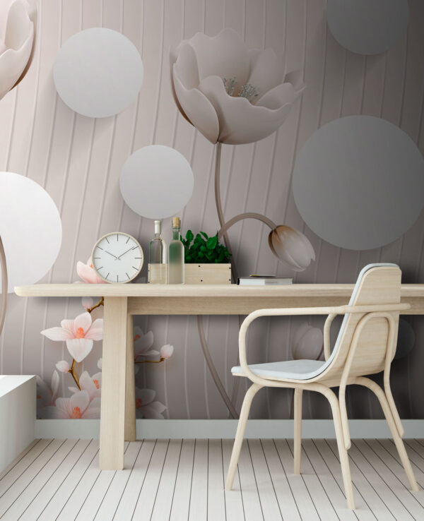 Papier peint avec des fleurs et des cercles Papier peint avec des fleurs et des cercles