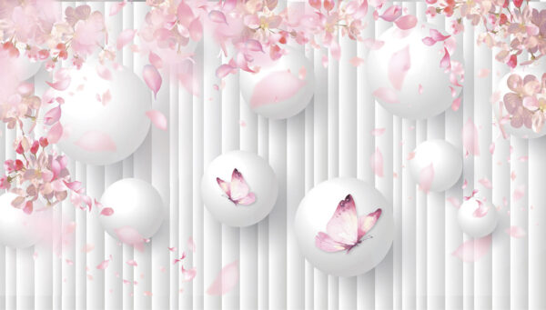 Groupe de boules blanches ornées de papillons roses Groupe de boules blanches ornées de papillons roses