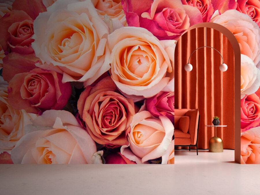 Groupe de roses roses et blanches
