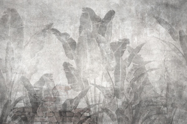 Grey wall with leaves and a brick wall Grey wall with leaves and a brick wall