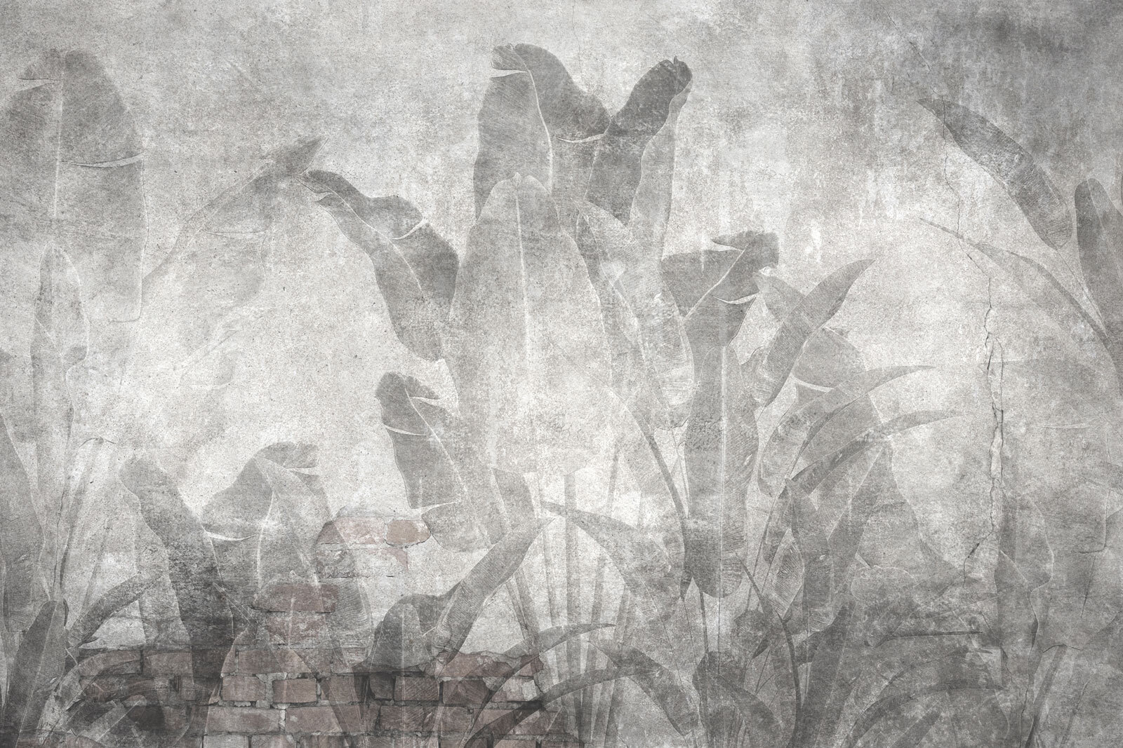 Grey wall with leaves and a brick wall Grey wall with leaves and a brick wall