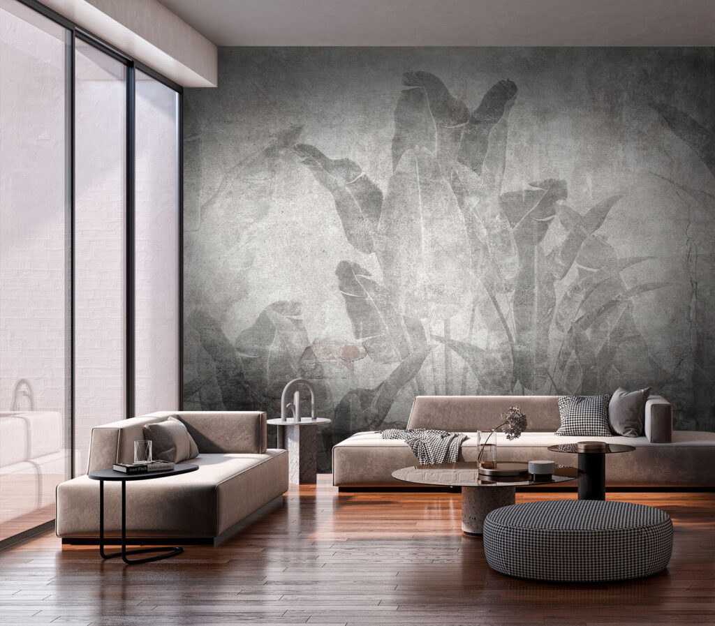 Grey wall with leaves and a brick wall Grey wall with leaves and a brick wall