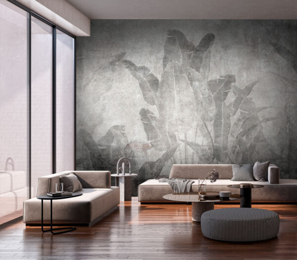 Grey wall with leaves and a brick wall Grey wall with leaves and a brick wall