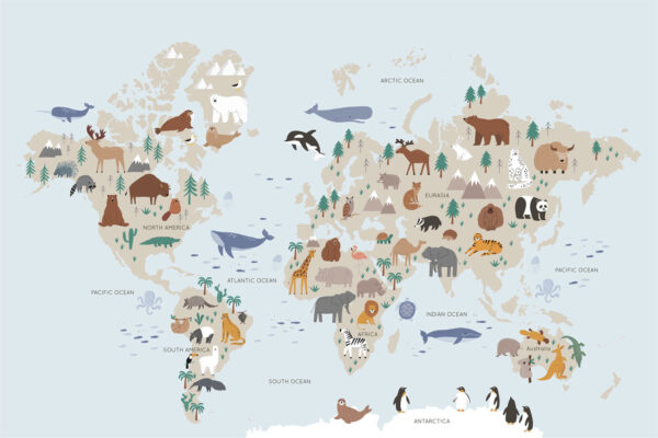 Carte du monde avec animaux Carte du monde avec animaux