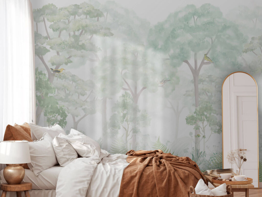 Wallpaper with trees and plants
