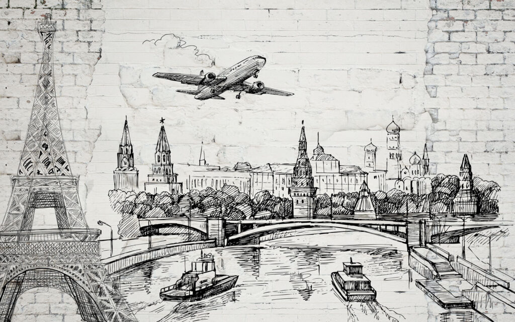 Dessin d'une ville et d'un pont Dessin d'une ville et d'un pont