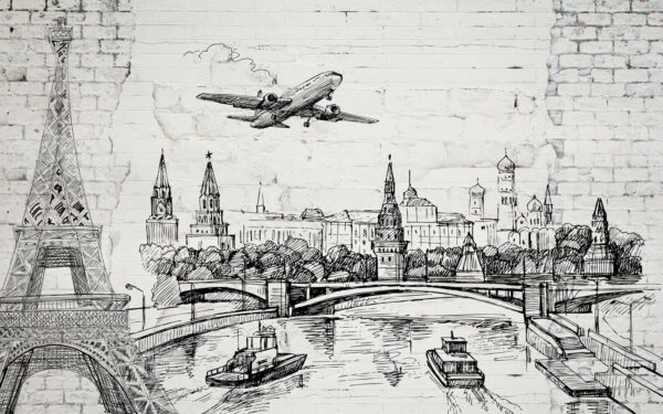 Dessin d'une ville et d'un pont Dessin d'une ville et d'un pont