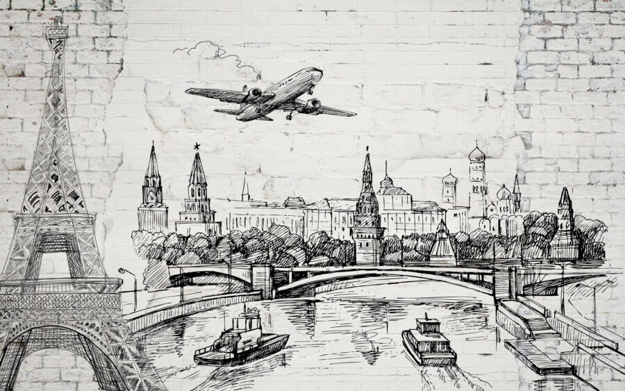 Dessin d'une ville et d'un pont