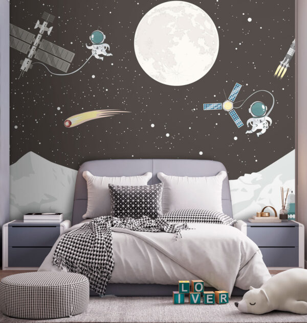 Scène spatiale avec une lune et un satellite Scène spatiale avec une lune et un satellite