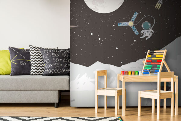 Scène spatiale avec une lune et un satellite Scène spatiale avec une lune et un satellite