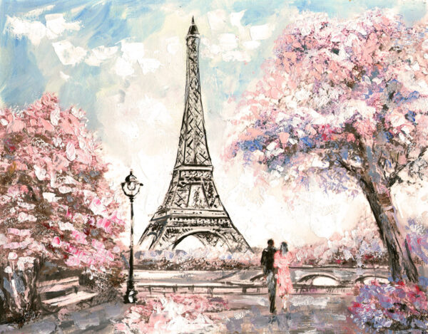 Peinture d'une tour avec des fleurs roses Peinture d'une tour avec des fleurs roses