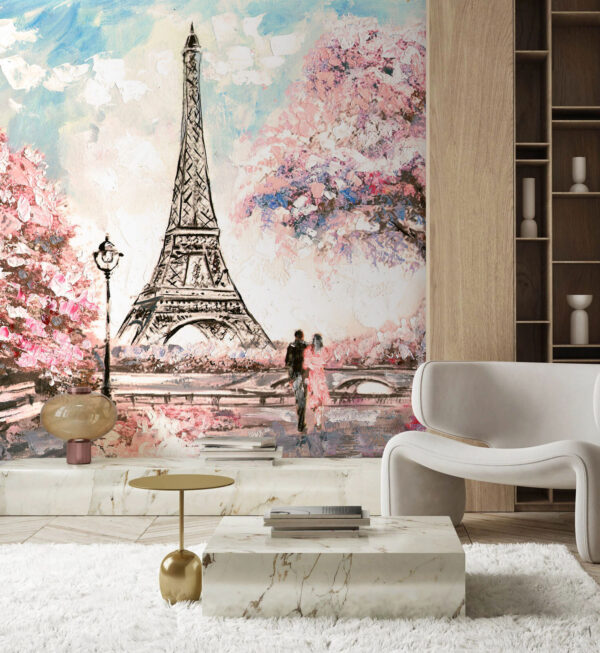 Peinture d'une tour avec des fleurs roses Peinture d'une tour avec des fleurs roses