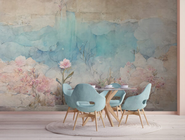 Peinture de fleurs et de rochers Papier peint Peinture de fleurs et de rochers