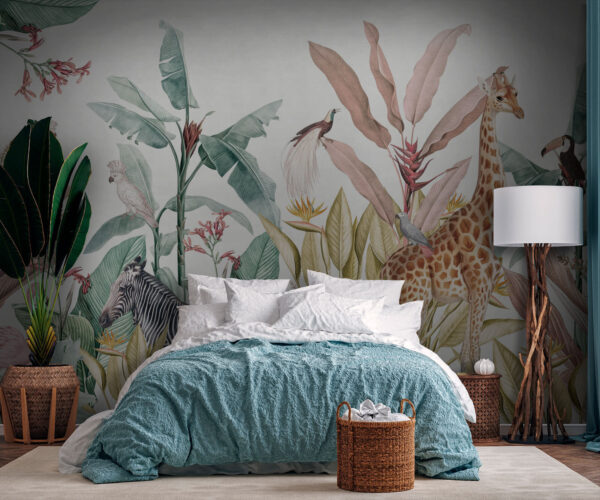 Papier peint avec des zèbres et des oiseaux Papier peint avec des zèbres et des oiseaux