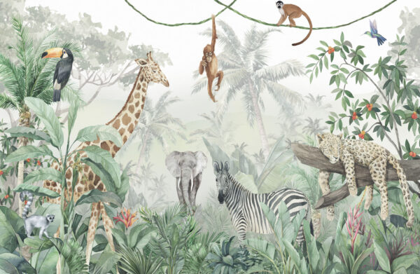 Peinture murale d'animaux dans la jungle Peinture murale d'animaux dans la jungle