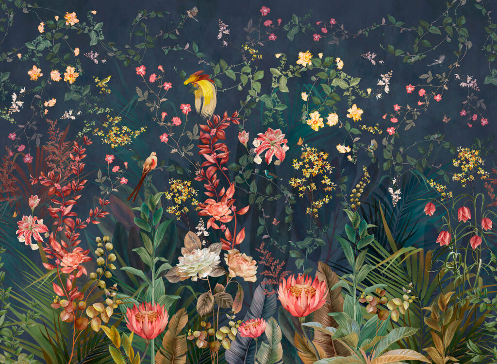 Papier peint avec des fleurs et des oiseaux Papier peint avec des fleurs et des oiseaux