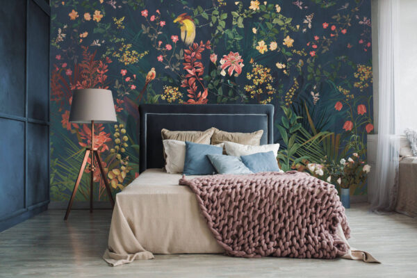 Papier peint avec des fleurs et des oiseaux Papier peint avec des fleurs et des oiseaux