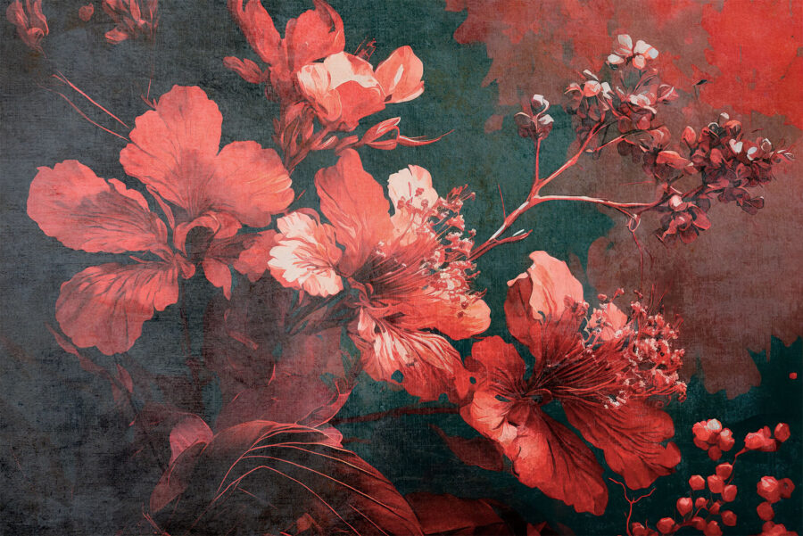 Fleurs éclatantes au milieu d'un feuillage sombre.