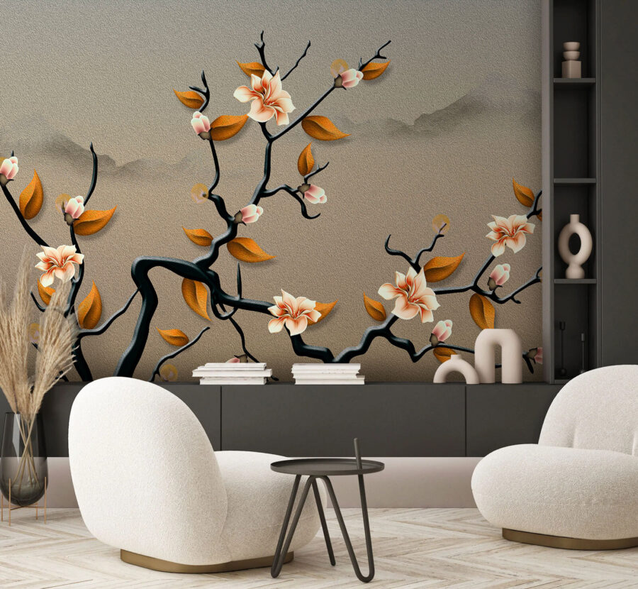 Une branche d'arbre avec des fleurs et des feuilles u74803pih1 900x830 - Une branche d'arbre avec des fleurs et des feuilles - tegory