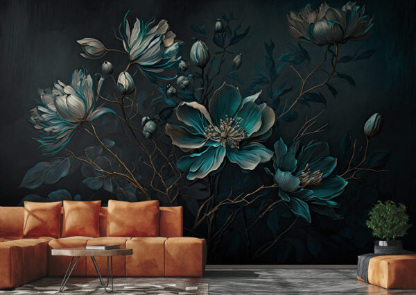 Peinture de fleurs sur fond noir Peinture de fleurs sur fond noir