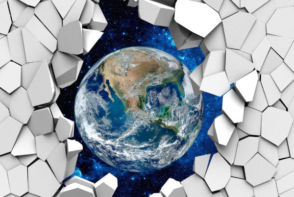 La planète Terre passe à travers un trou dans le mur La planète Terre passe à travers un trou dans le mur