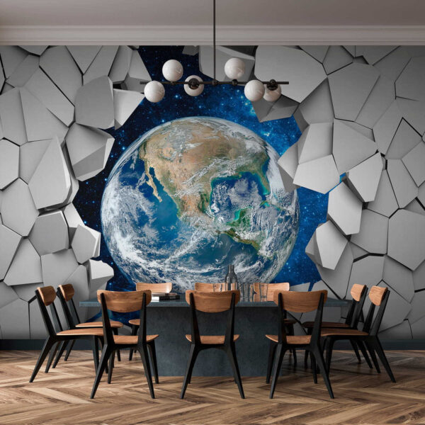 La planète Terre passe à travers un trou dans le mur La planète Terre passe à travers un trou dans le mur