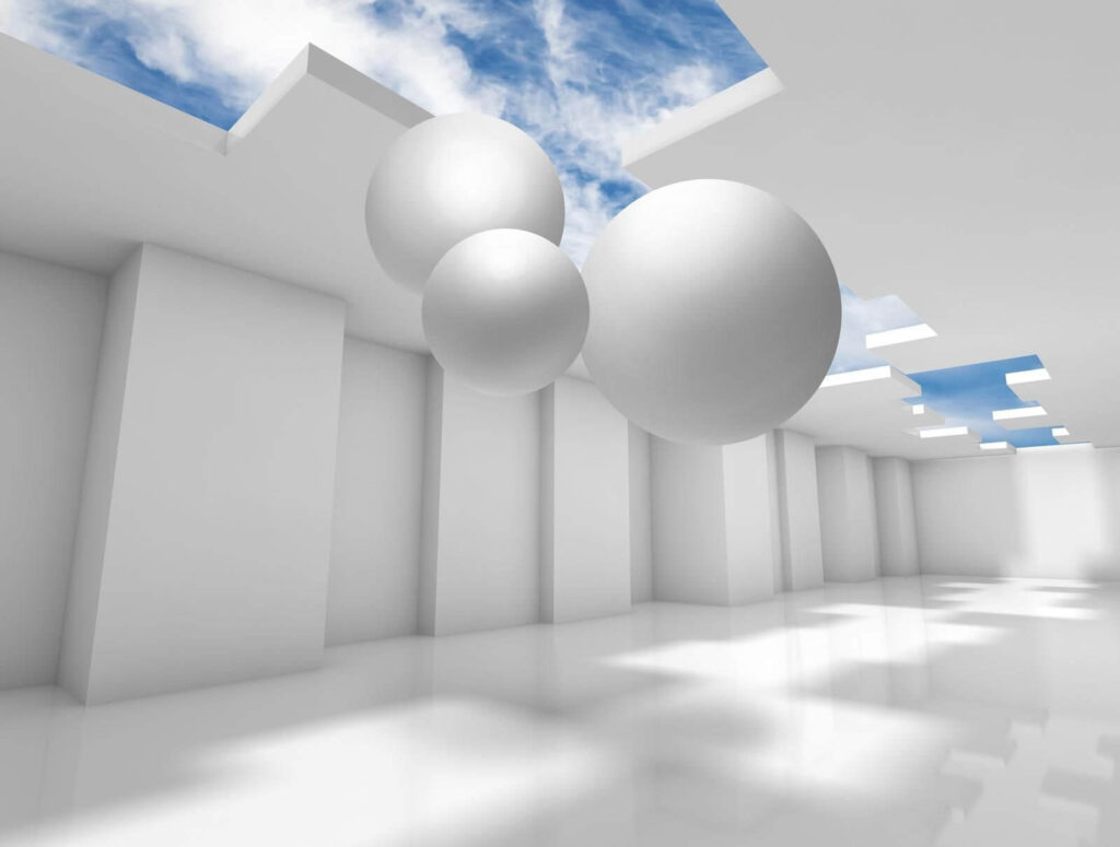 Chambre blanche avec murs blancs et boules blanches Chambre blanche avec murs blancs et boules blanches