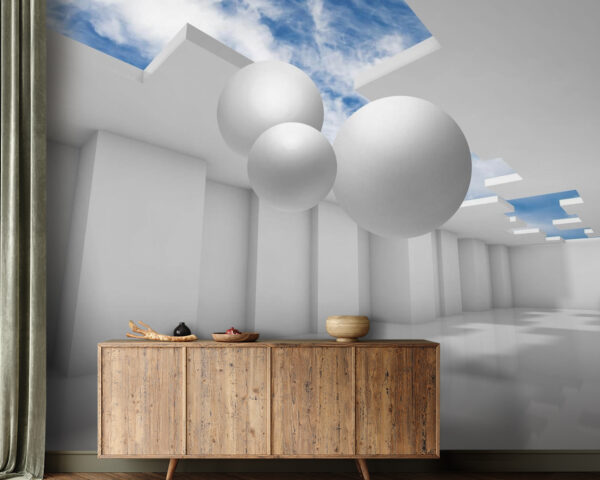 Chambre blanche avec murs blancs et boules blanches Chambre blanche avec murs blancs et boules blanches