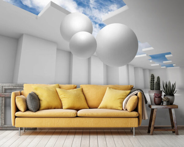 Chambre blanche avec murs blancs et boules blanches Chambre blanche avec murs blancs et boules blanches