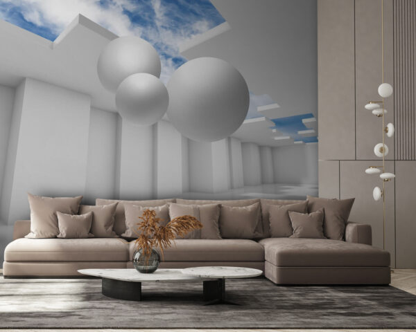 Chambre blanche avec murs blancs et boules blanches Chambre blanche avec murs blancs et boules blanches