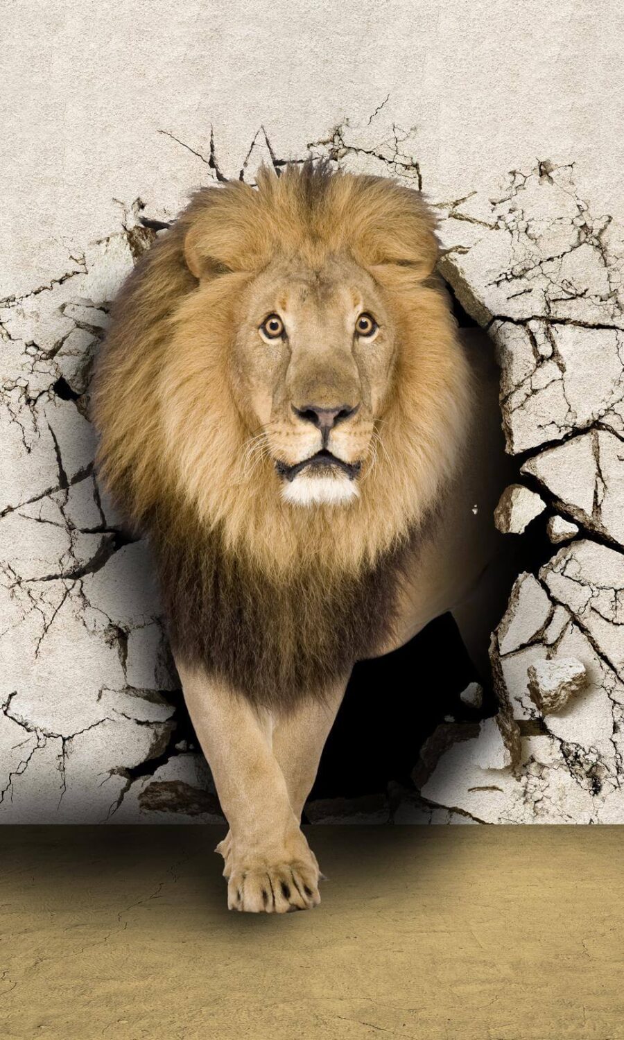 Lion traversant un mur de fissures