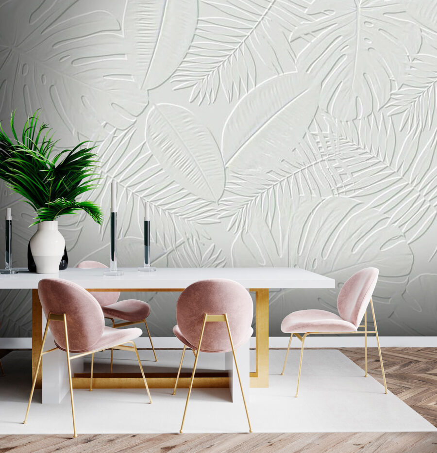 Papier peint Fond blanc avec des feuilles