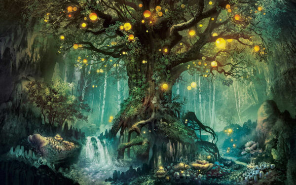 Peinture d'un arbre avec des lumières Peinture d'un arbre avec des lumières